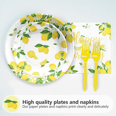 96 Pcs Lemon Birthday Party Plates and Napkins - Grencian