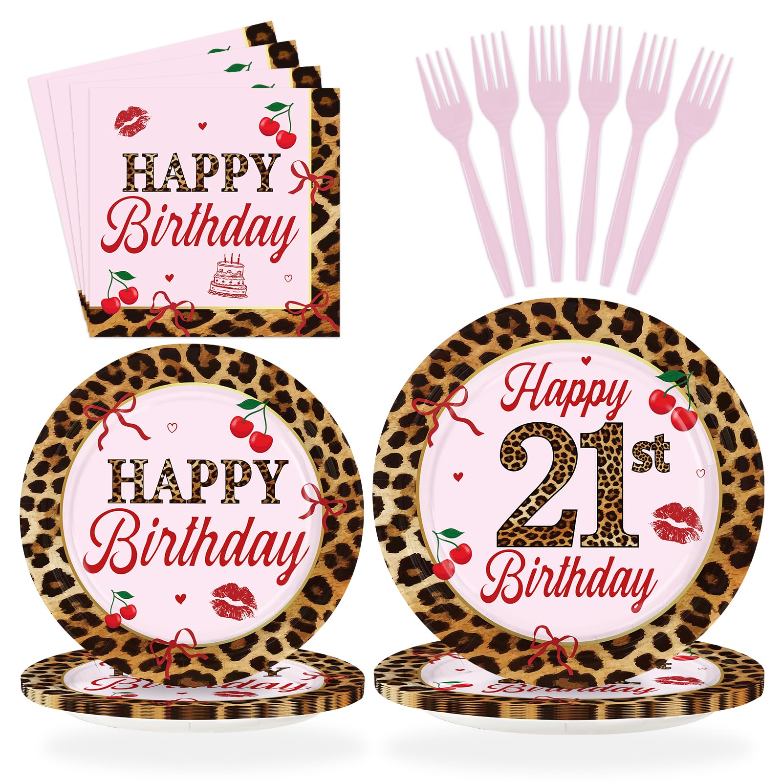 96 Pcs Leopard 21st Birthday Party Plates and Napkins - Grencian
