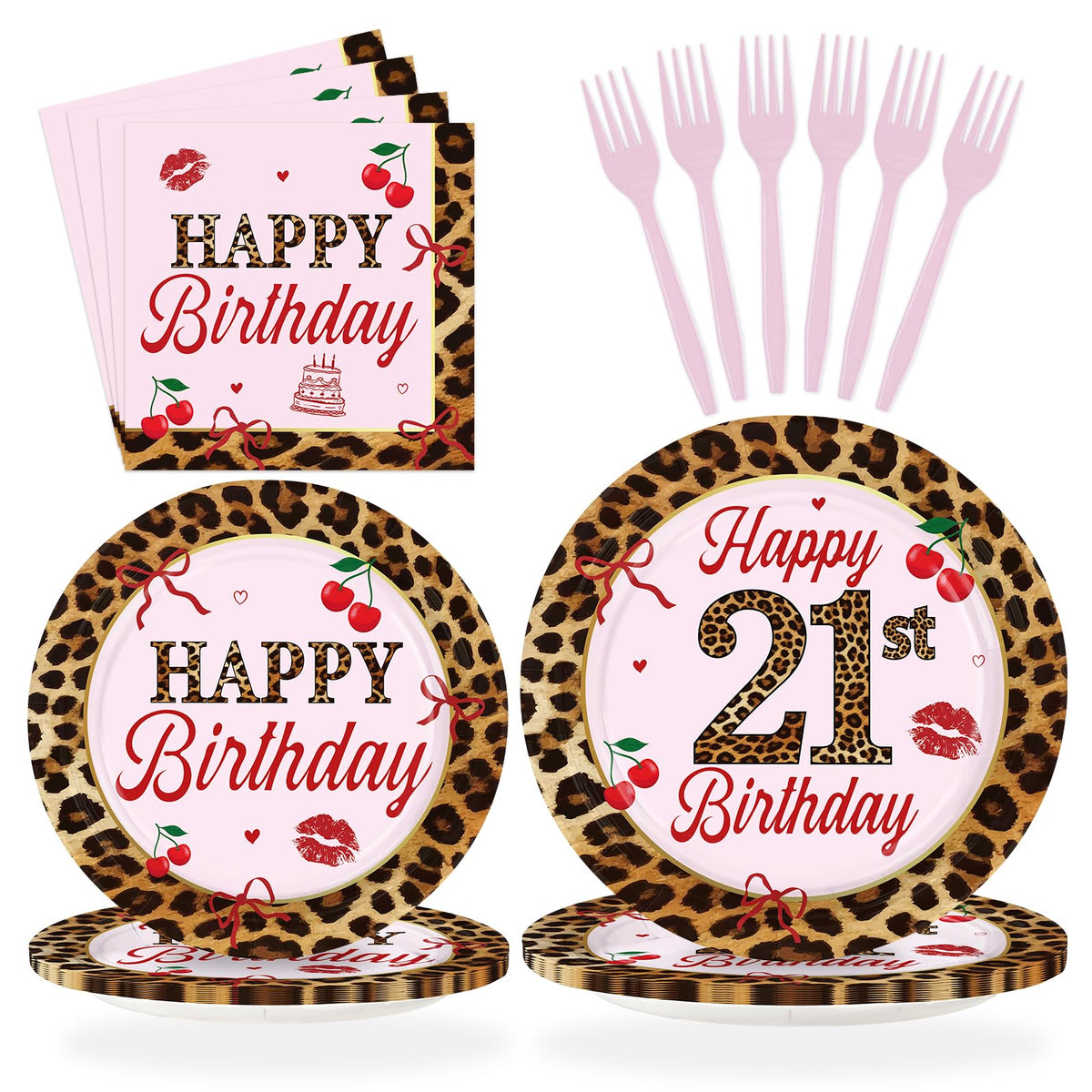 96 Pcs Leopard 21st Birthday Party Plates and Napkins - Grencian