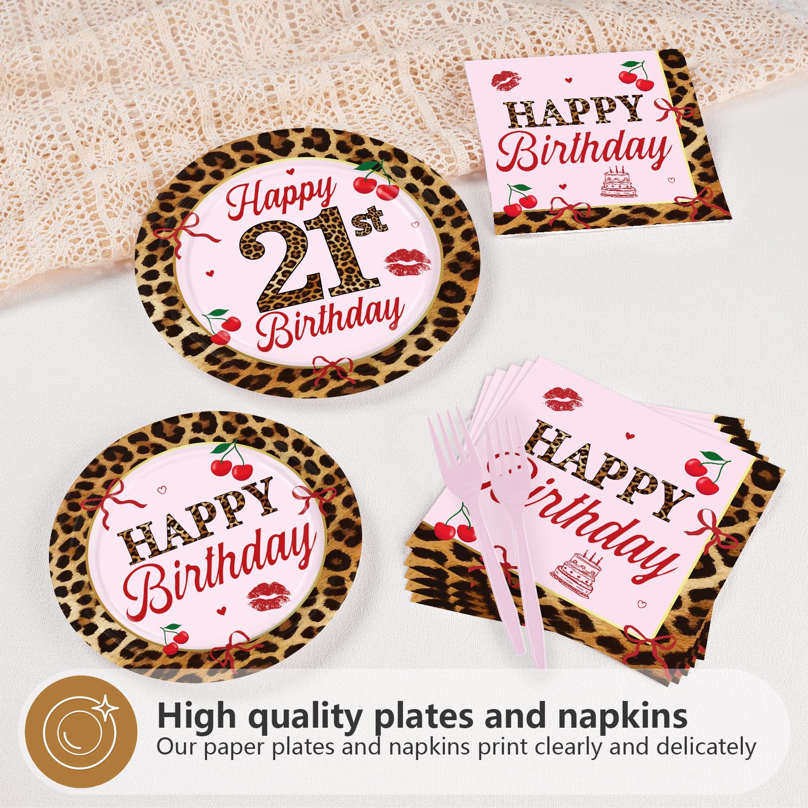 96 Pcs Leopard 21st Birthday Party Plates and Napkins - Grencian