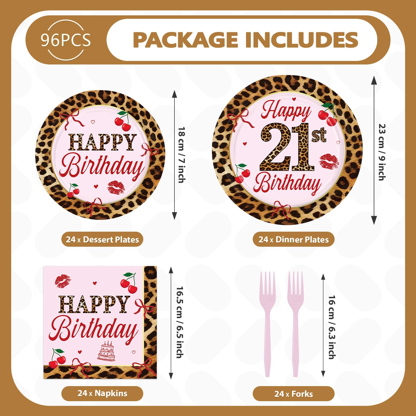 96 Pcs Leopard 21st Birthday Party Plates and Napkins - Grencian