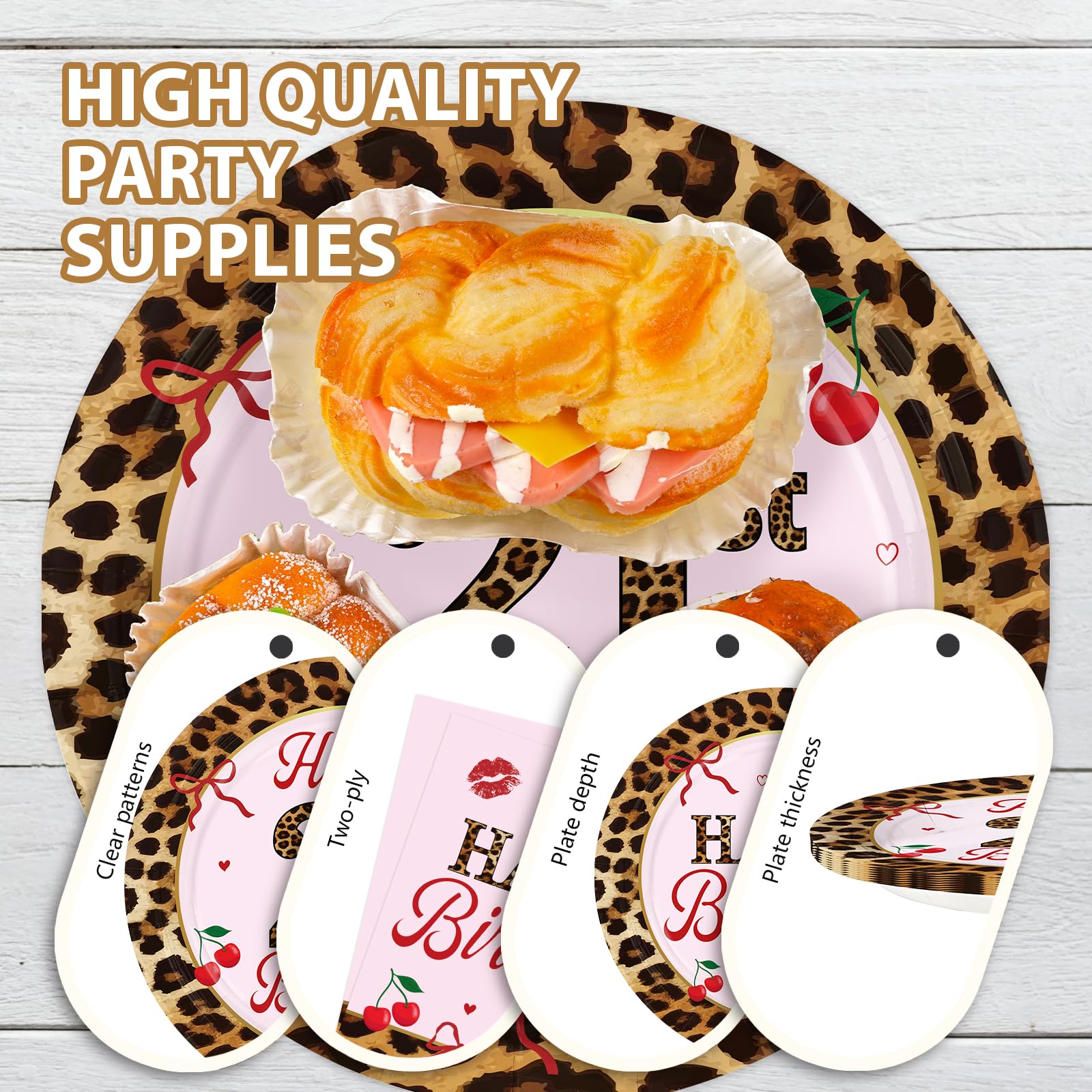 96 Pcs Leopard 21st Birthday Party Plates and Napkins - Grencian