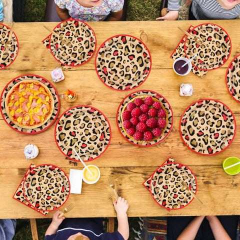 96 Pcs Leopard Print Party Plates and Napkins - Grencian