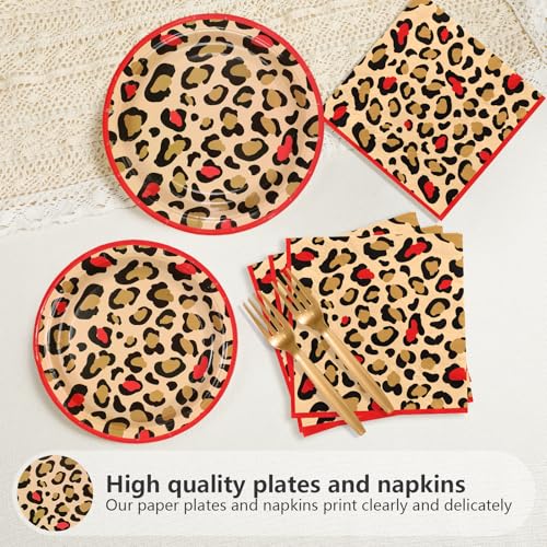 96 Pcs Leopard Print Party Plates and Napkins - Grencian