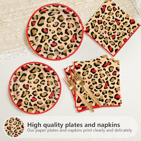 96 Pcs Leopard Print Party Plates and Napkins - Grencian