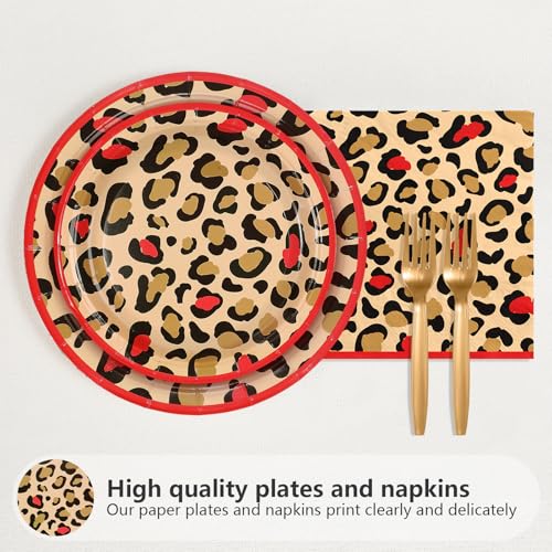 96 Pcs Leopard Print Party Plates and Napkins - Grencian
