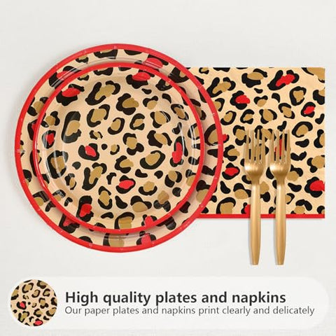 96 Pcs Leopard Print Party Plates and Napkins - Grencian
