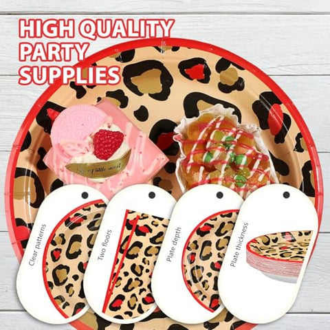 96 Pcs Leopard Print Party Plates and Napkins - Grencian