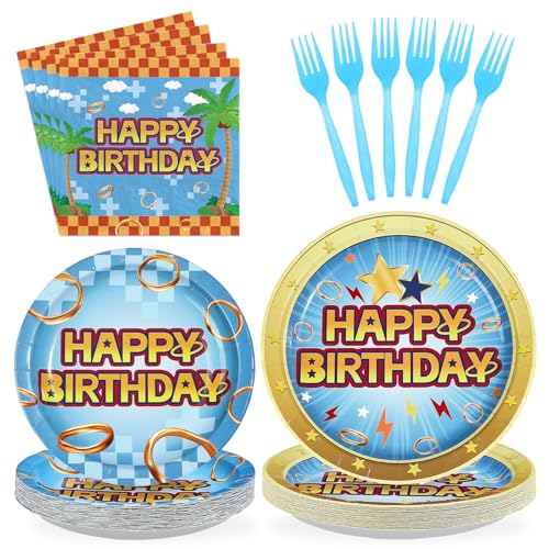 96 Pcs Light Blue Hedgehog Birthday Party Plates and Napkins - Grencian