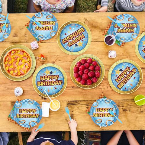 96 Pcs Light Blue Hedgehog Birthday Party Plates and Napkins - Grencian