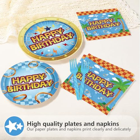96 Pcs Light Blue Hedgehog Birthday Party Plates and Napkins - Grencian