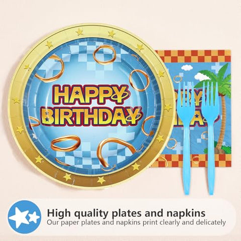 96 Pcs Light Blue Hedgehog Birthday Party Plates and Napkins - Grencian