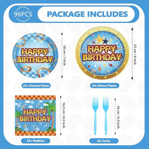 96 Pcs Light Blue Hedgehog Birthday Party Plates and Napkins - Grencian