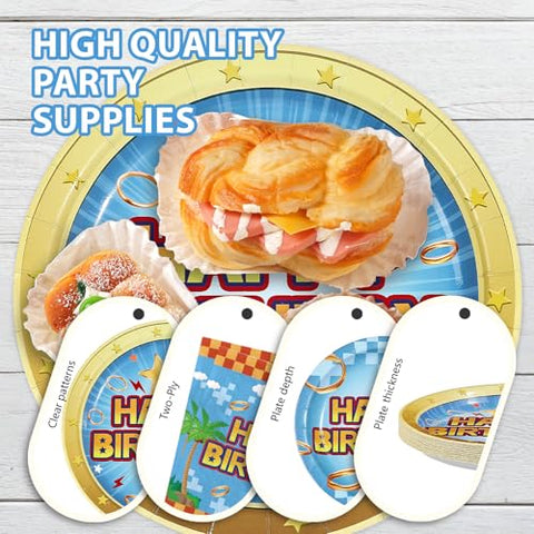 96 Pcs Light Blue Hedgehog Birthday Party Plates and Napkins - Grencian