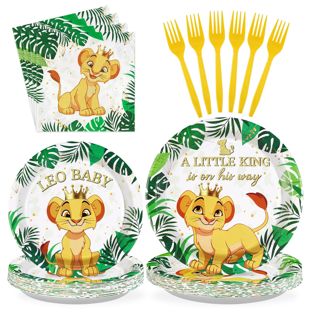 96 Pcs Lion Baby Shower Party Plates and Napkins - Grencian