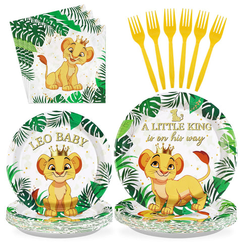 96 Pcs Lion Baby Shower Party Plates and Napkins - Grencian