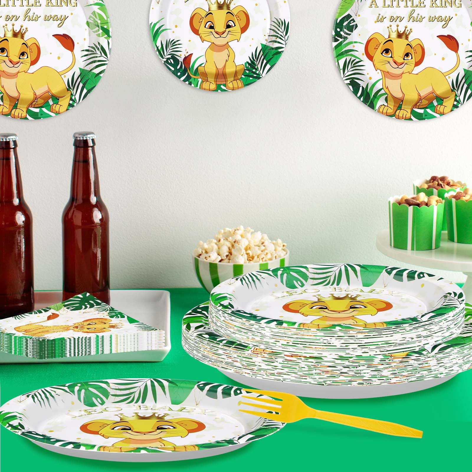 96 Pcs Lion Baby Shower Party Plates and Napkins - Grencian