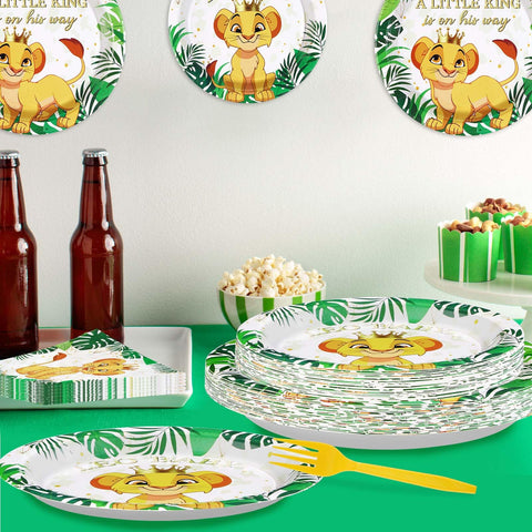 96 Pcs Lion Baby Shower Party Plates and Napkins - Grencian