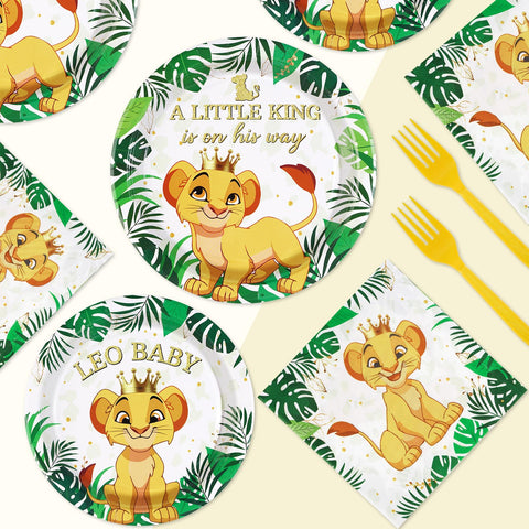 96 Pcs Lion Baby Shower Party Plates and Napkins - Grencian
