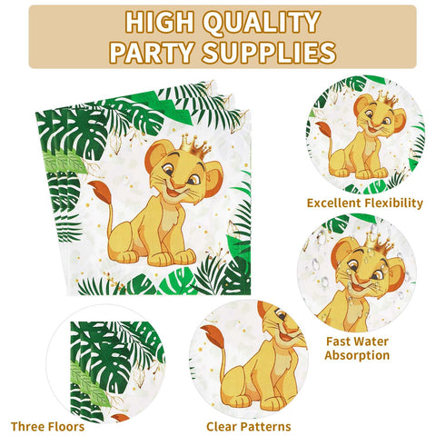 96 Pcs Lion Baby Shower Party Plates and Napkins - Grencian