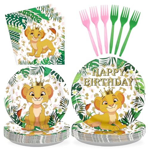 96 Pcs Lion Birthday Party Plates and Napkins - Grencian
