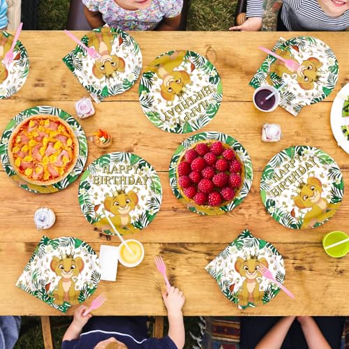 96 Pcs Lion Birthday Party Plates and Napkins - Grencian