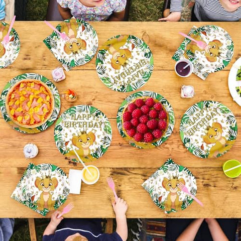 96 Pcs Lion Birthday Party Plates and Napkins - Grencian