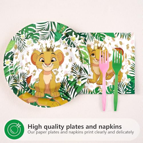 96 Pcs Lion Birthday Party Plates and Napkins - Grencian
