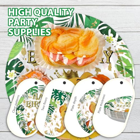 96 Pcs Lion Birthday Party Plates and Napkins - Grencian