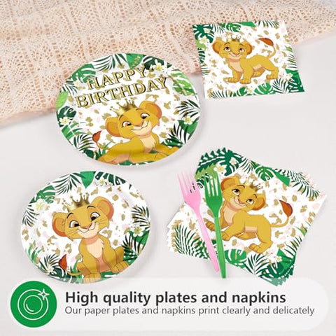 96 Pcs Lion Birthday Party Plates and Napkins - Grencian