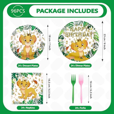 96 Pcs Lion Birthday Party Plates and Napkins - Grencian
