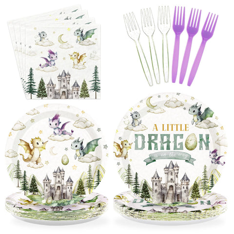 96 Pcs Little Dragon Baby Shower Party Plates and Napkins - Grencian