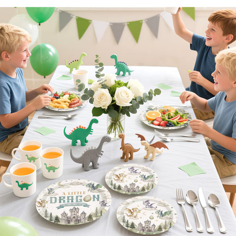 96 Pcs Little Dragon Baby Shower Party Plates and Napkins - Grencian
