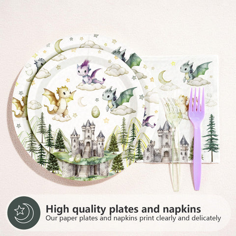 96 Pcs Little Dragon Baby Shower Party Plates and Napkins - Grencian