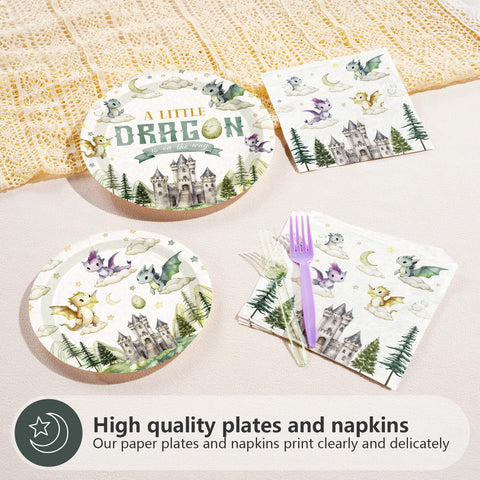 96 Pcs Little Dragon Baby Shower Party Plates and Napkins - Grencian
