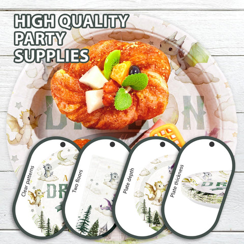 96 Pcs Little Dragon Baby Shower Party Plates and Napkins - Grencian