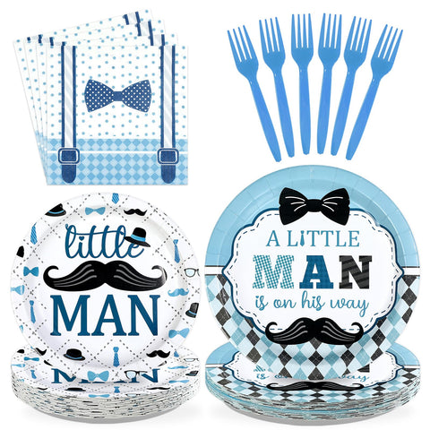 96 Pcs Little Man Baby Shower Party Plates and Napkins - Grencian