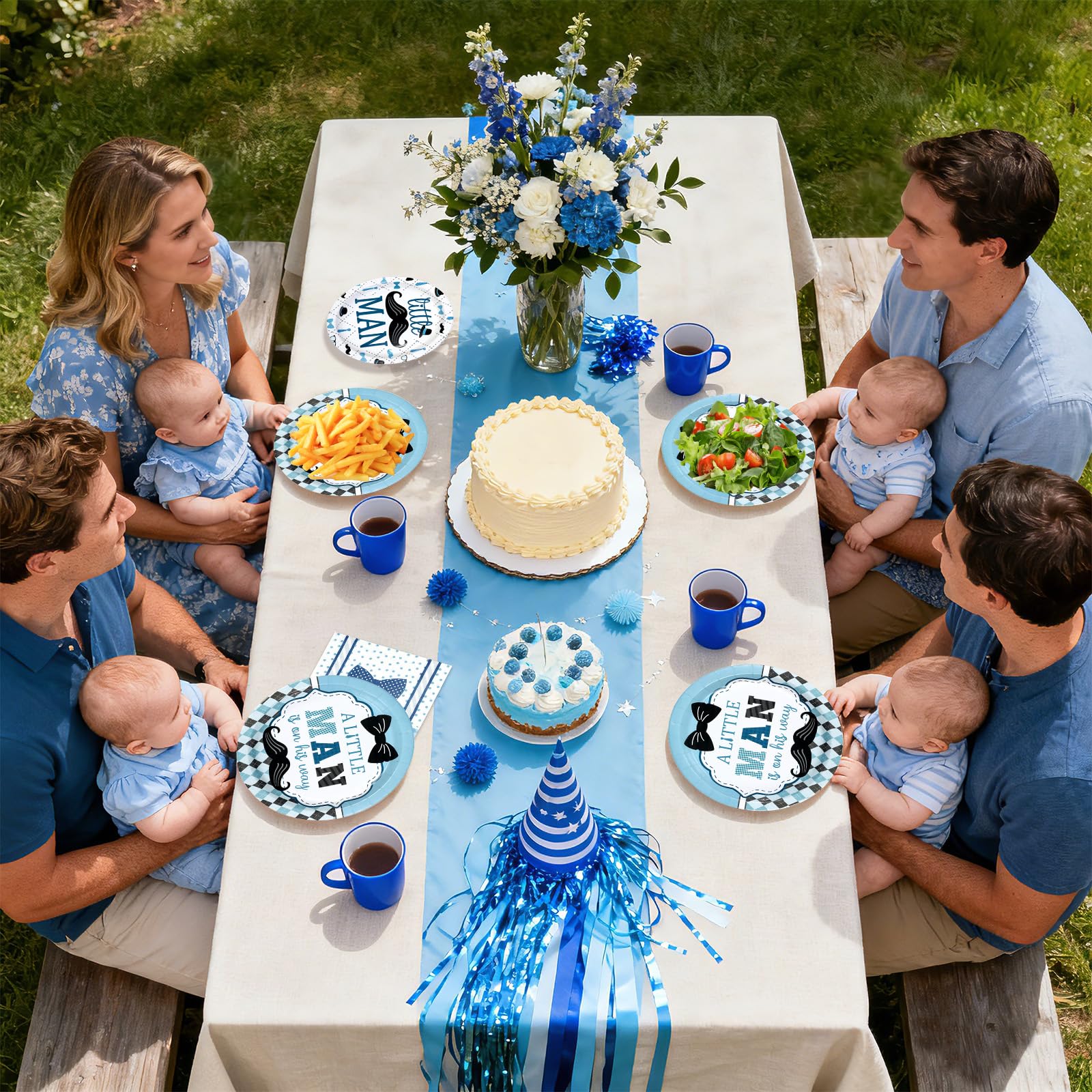 96 Pcs Little Man Baby Shower Party Plates and Napkins - Grencian