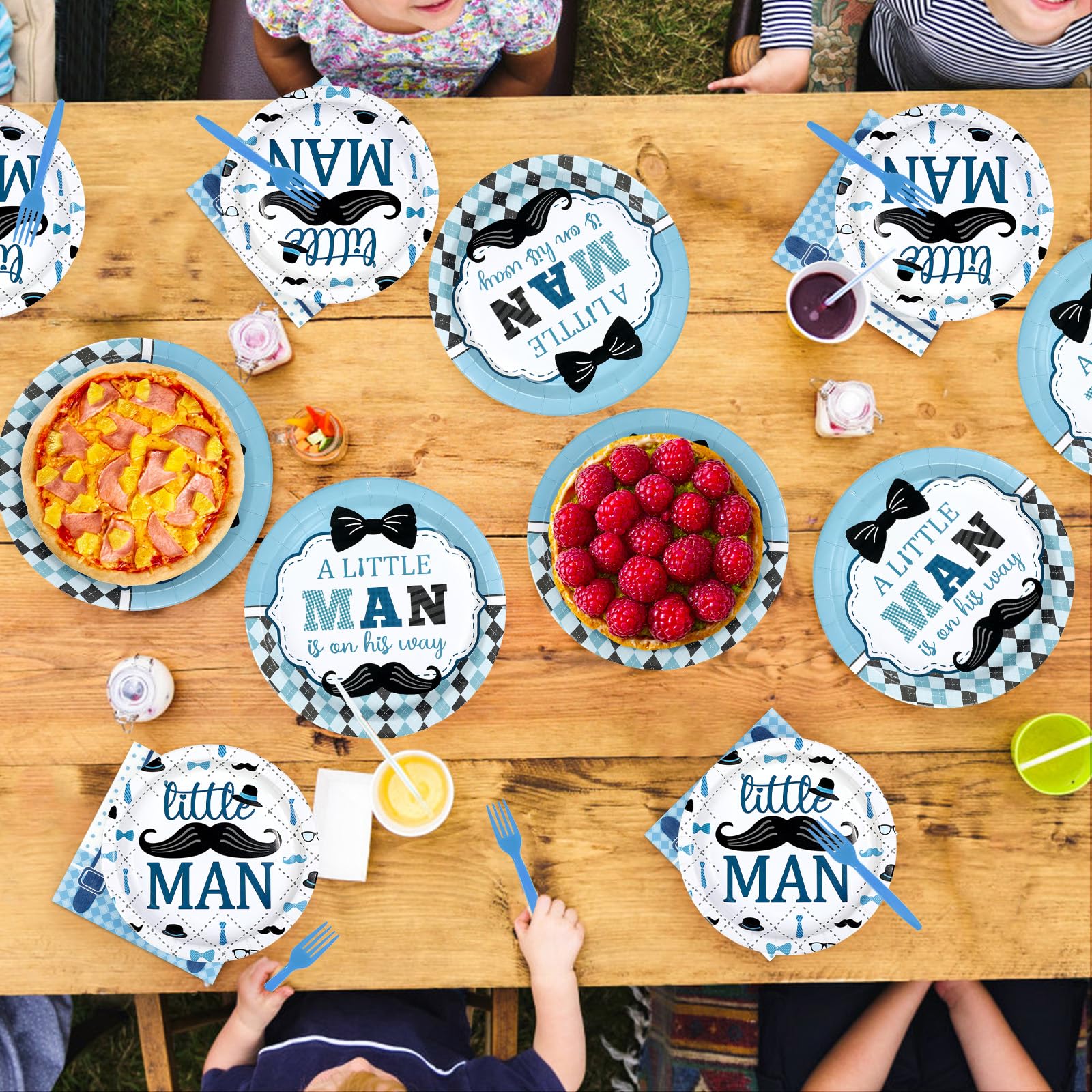 96 Pcs Little Man Baby Shower Party Plates and Napkins - Grencian