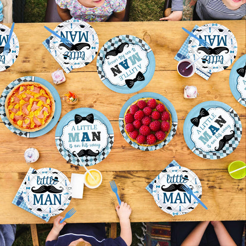 96 Pcs Little Man Baby Shower Party Plates and Napkins - Grencian