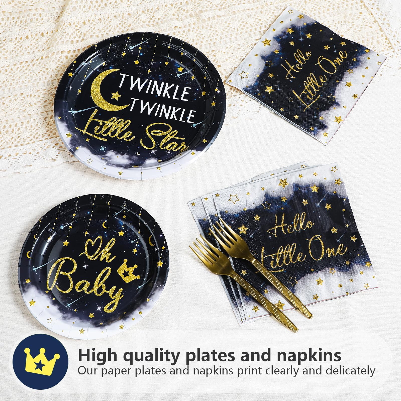 96 Pcs Little Star Baby Shower Party Plates and Napkins - Grencian