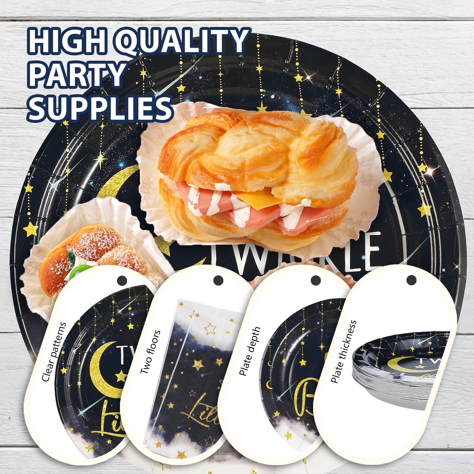 96 Pcs Little Star Baby Shower Party Plates and Napkins - Grencian