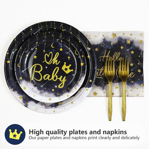 96 Pcs Little Star Baby Shower Party Plates and Napkins - Grencian