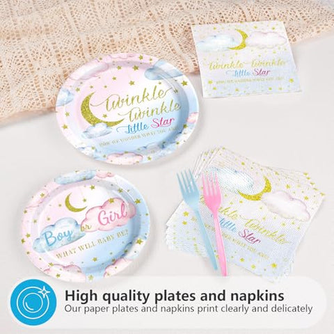 96 Pcs Little Star Gender Reveal Party Plates and Napkins - Grencian