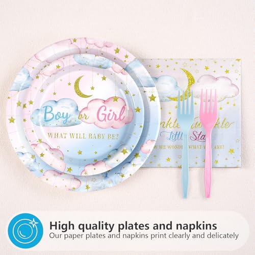 96 Pcs Little Star Gender Reveal Party Plates and Napkins - Grencian