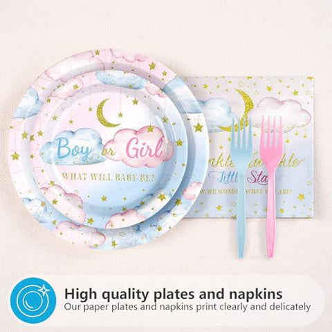 96 Pcs Little Star Gender Reveal Party Plates and Napkins - Grencian