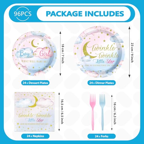 96 Pcs Little Star Gender Reveal Party Plates and Napkins - Grencian