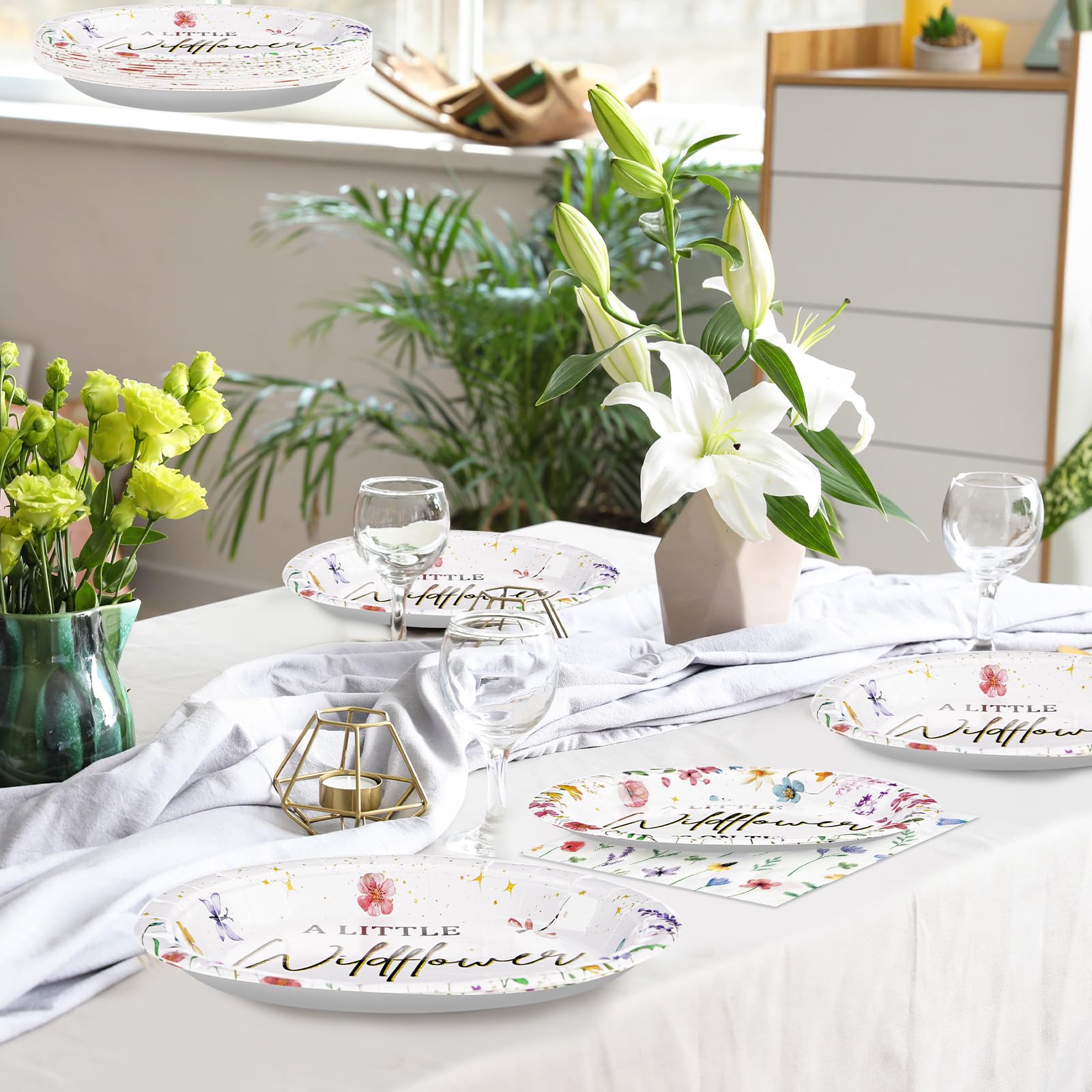 96 Pcs Little Wildflower Party Plates and Napkins - Grencian