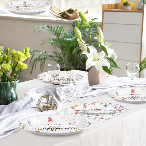 96 Pcs Little Wildflower Party Plates and Napkins - Grencian
