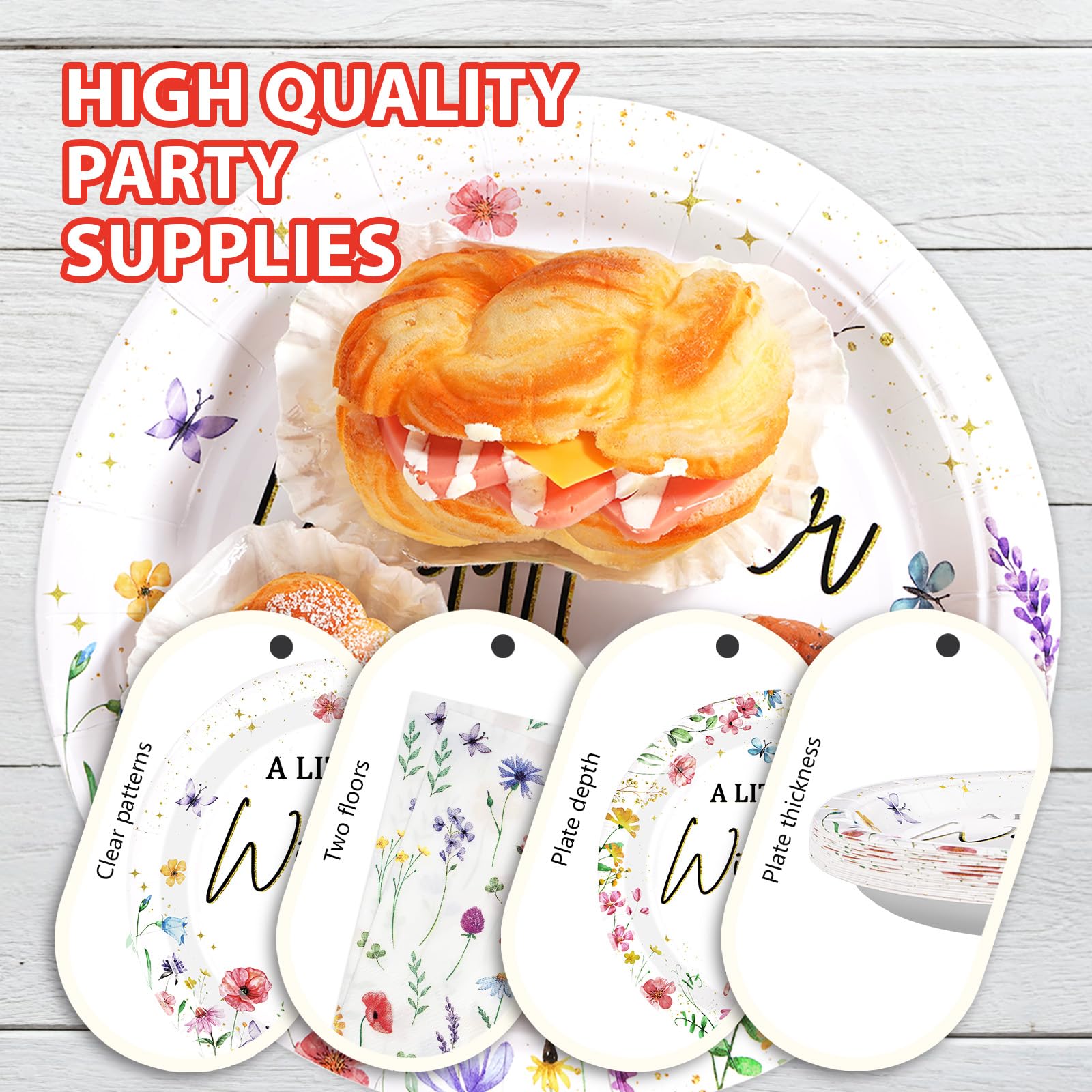 96 Pcs Little Wildflower Party Plates and Napkins - Grencian